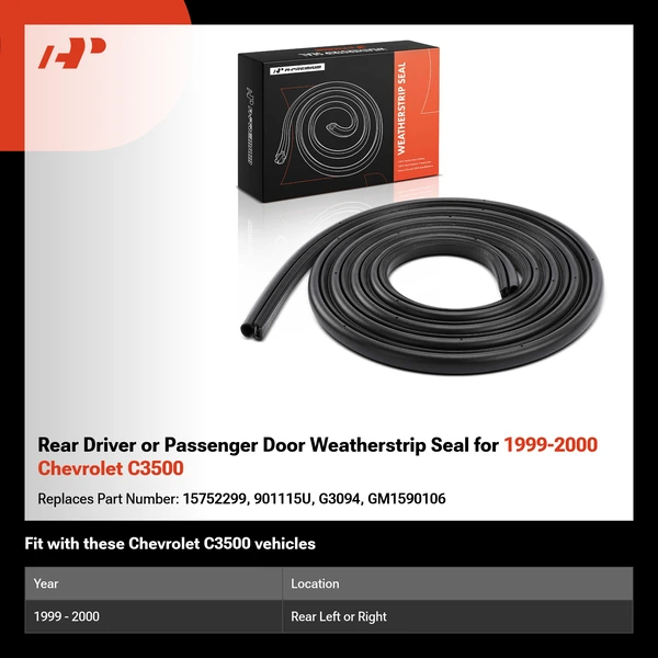 Rear Driver or Passenger Door Weatherstrip Seal for 1999-2000 Chevrolet C3500