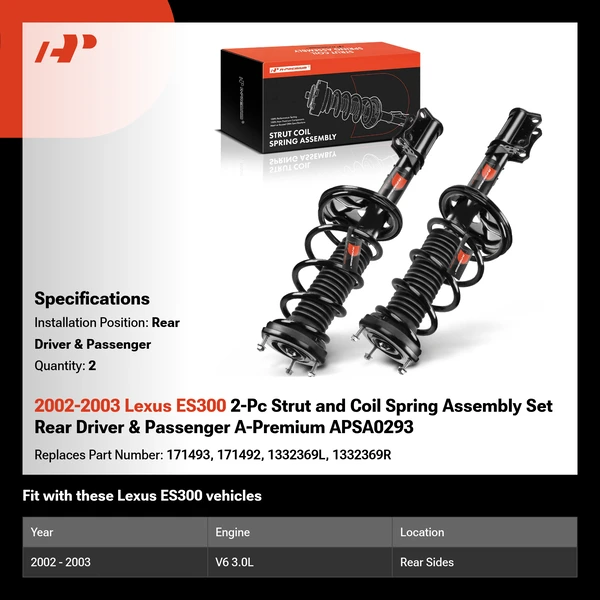 2002-2003 Lexus ES300 2-Pc Strut and Coil Spring Assembly Set Rear Driver & Passenger A-Premium APSA0293