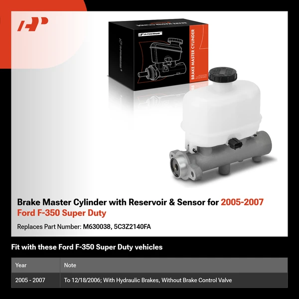 Brake Master Cylinder with Reservoir & Sensor for 2005-2007 Ford F-350 Super Duty