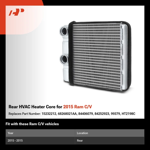 Rear HVAC Heater Core for 2015 Ram C/V