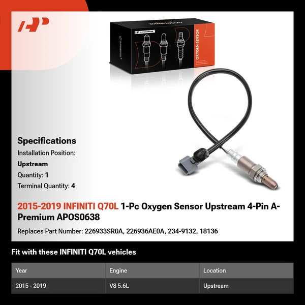 2015-2019 INFINITI Q70L 1-Pc Oxygen Sensor Upstream 4-Pin A-Premium APOS0638