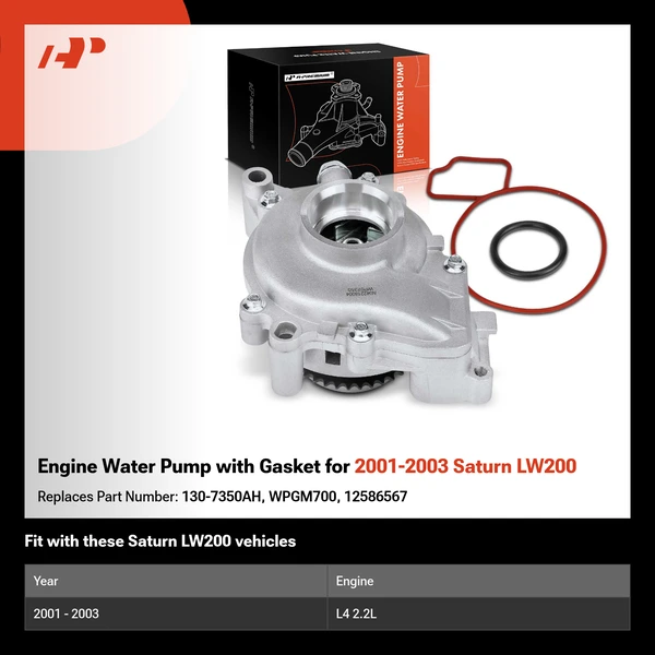 Engine Water Pump with Gasket for 2001-2003 Saturn LW200