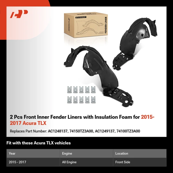 2 Pcs Front Inner Fender Liners with Insulation Foam for 2015-2017 Acura TLX