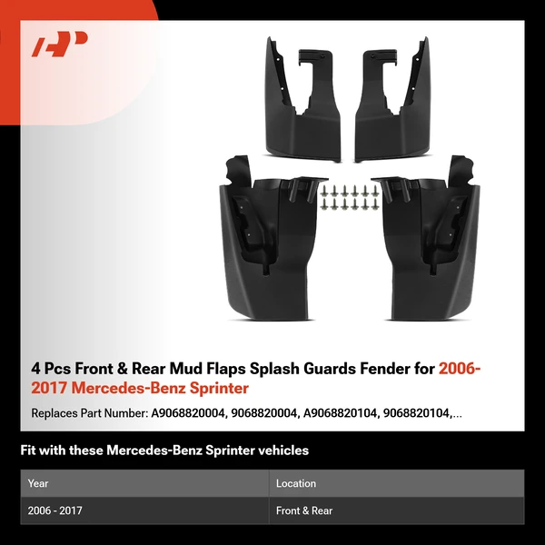 4 Pcs Front & Rear Mud Flaps Splash Guards Fender for 2006-2017 Mercedes-Benz Sprinter