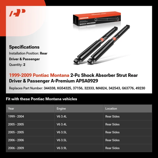 1999-2009 Pontiac Montana 2-Pc Shock Absorber Strut Rear Driver & Passenger A-Premium APSA0929