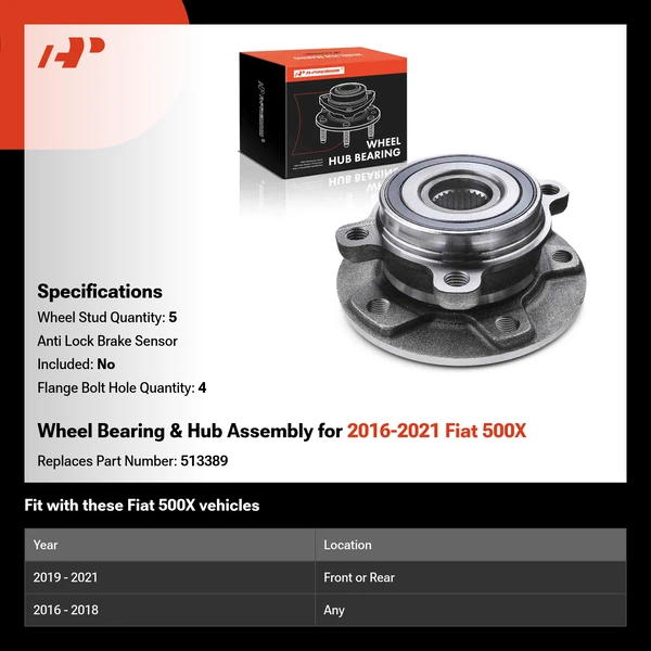 Wheel Bearing & Hub Assembly for 2016-2021 Fiat 500X