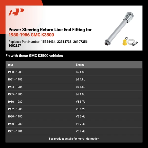Power Steering Return Line End Fitting for 1980-1986 GMC K3500