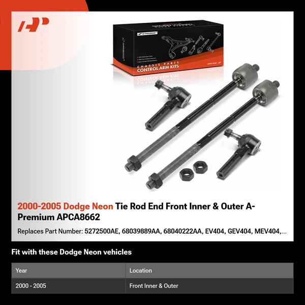 2000-2005 Dodge Neon Tie Rod End Front Inner & Outer A-Premium APCA8662