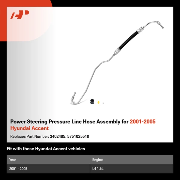 Power Steering Pressure Line Hose Assembly for 2001-2005 Hyundai Accent