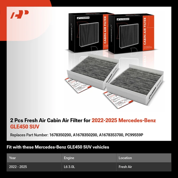 2 Pcs Fresh Air Cabin Air Filter for 2022-2025 Mercedes-Benz GLE450 SUV