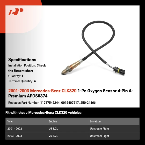 2001-2003 Mercedes-Benz CLK320 1-Pc Oxygen Sensor 4-Pin A-Premium APOS0374