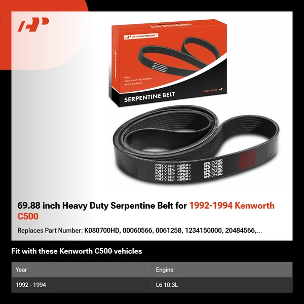 69.88 inch Heavy Duty Serpentine Belt for 1992-1994 Kenworth C500