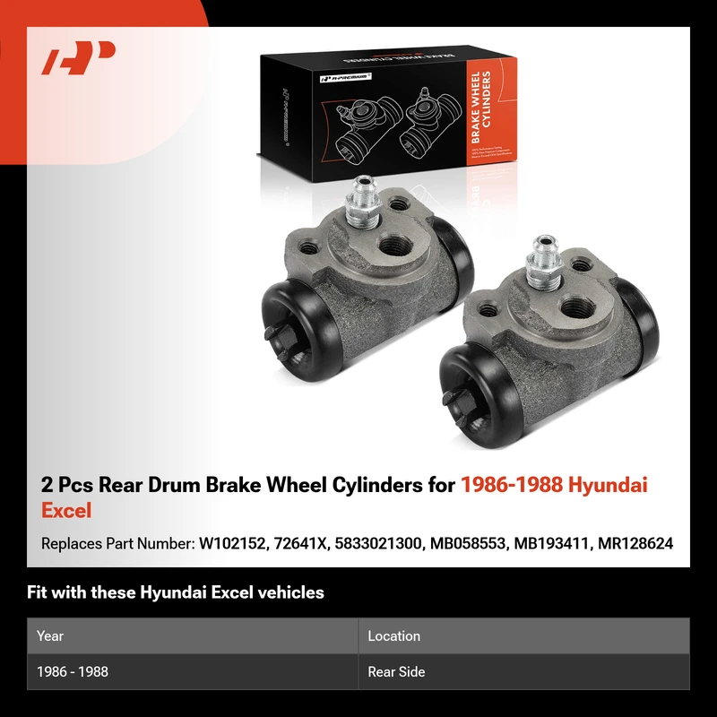 2 Pcs Rear Drum Brake Wheel Cylinders for 1986-1988 Hyundai Excel