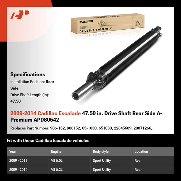 2009-2014 Cadillac Escalade 47.50 in. Drive Shaft Rear Side A-Premium APDS0542