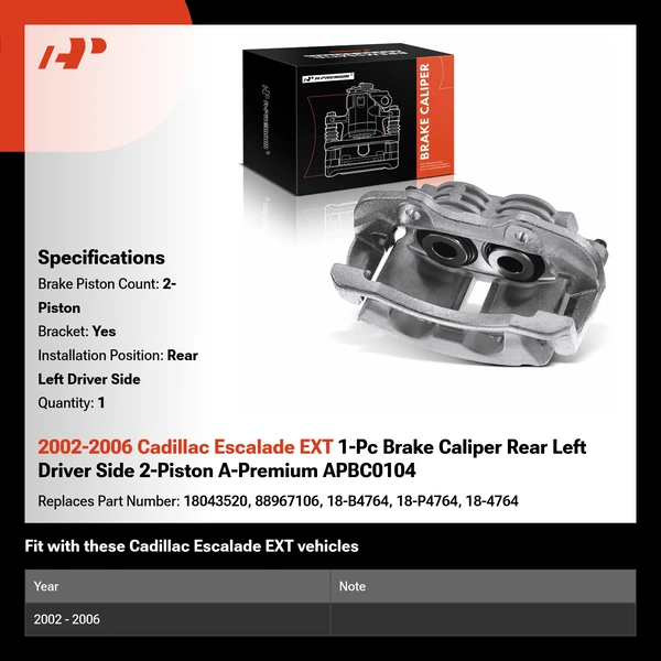 2002-2006 Cadillac Escalade EXT 1-Pc Brake Caliper Rear Left Driver Side 2-Piston A-Premium APBC0104