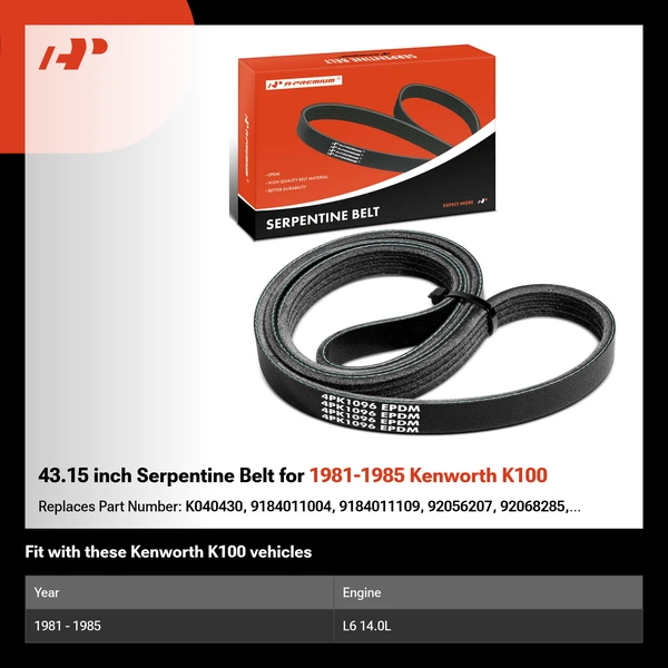 43.15 inch Serpentine Belt for 1981-1985 Kenworth K100