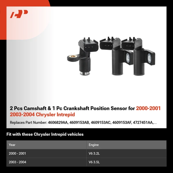 2 Pcs Camshaft & 1 Pc Crankshaft Position Sensor for 2000-2001 2003-2004 Chrysler Intrepid