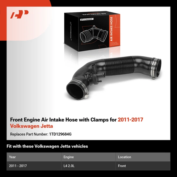 Front Engine Air Intake Hose with Clamps for 2011-2017 Volkswagen Jetta