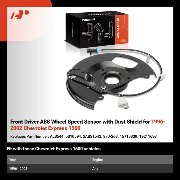 Front Driver ABS Wheel Speed Sensor with Dust Shield for 1996-2002 Chevrolet Express 1500