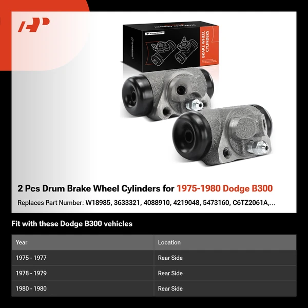 2 Pcs Drum Brake Wheel Cylinders for 1975-1980 Dodge B300