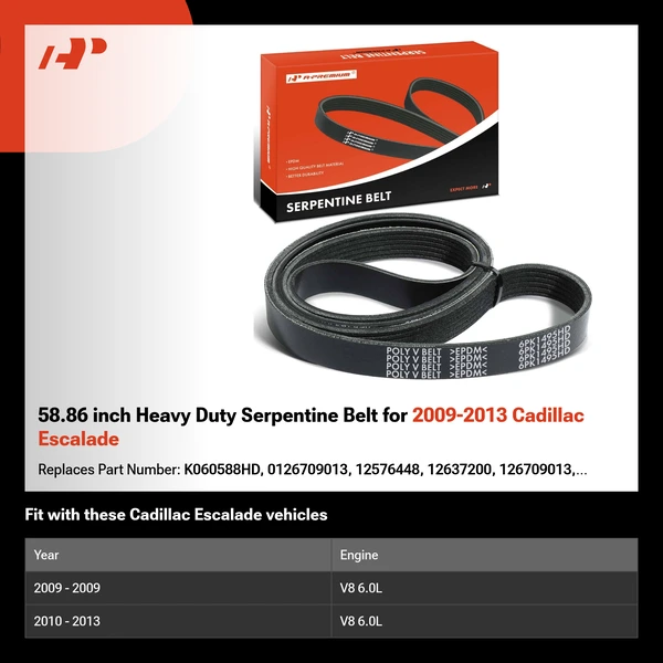 58.86 inch Heavy Duty Serpentine Belt for 2009-2013 Cadillac Escalade