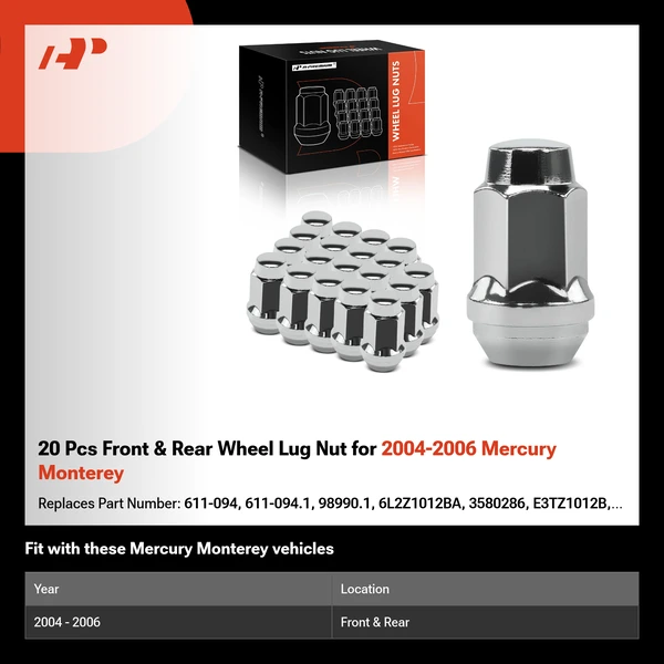 20 Pcs Front & Rear Wheel Lug Nut for 2004-2006 Mercury Monterey