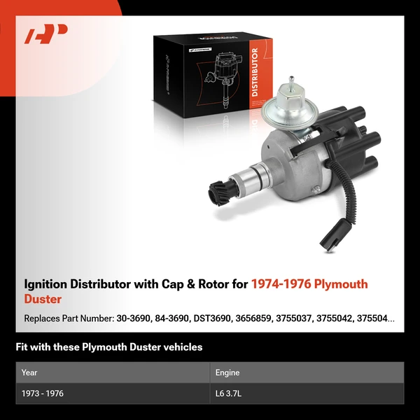 Ignition Distributor with Cap & Rotor for 1974-1976 Plymouth Duster