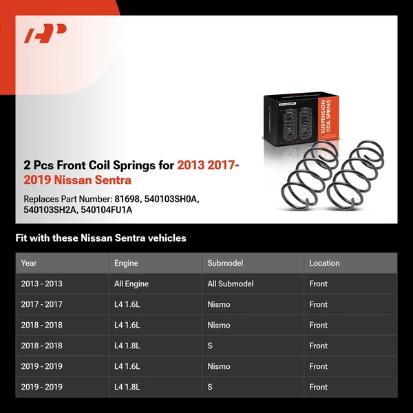 2 Pcs Front Coil Springs for 2013 2017-2019 Nissan Sentra