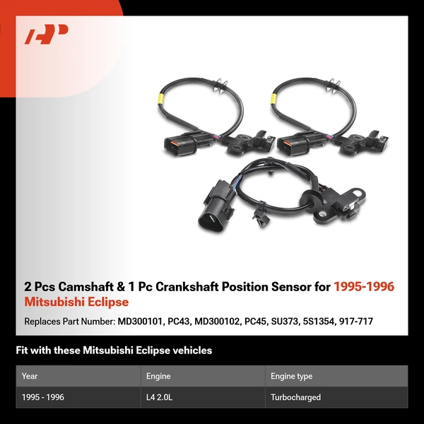 2 Pcs Camshaft & 1 Pc Crankshaft Position Sensor for 1995-1996 Mitsubishi Eclipse