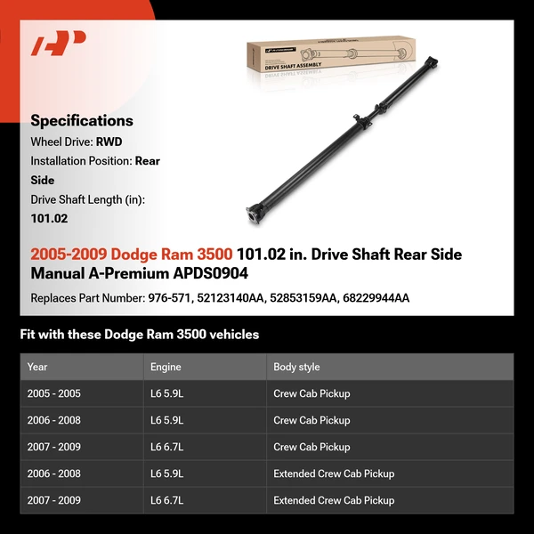 2005-2009 Dodge Ram 3500 101.02 in. Drive Shaft Rear Side Manual A-Premium APDS0904