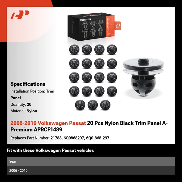 2006-2010 Volkswagen Passat 20 Pcs Nylon Black Trim Panel A-Premium APRCF1489