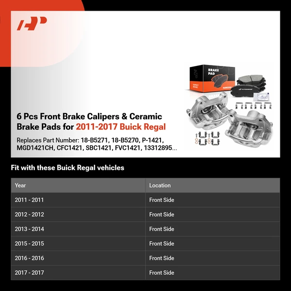 6 Pcs Front Brake Calipers & Ceramic Brake Pads for 2011-2017 Buick Regal
