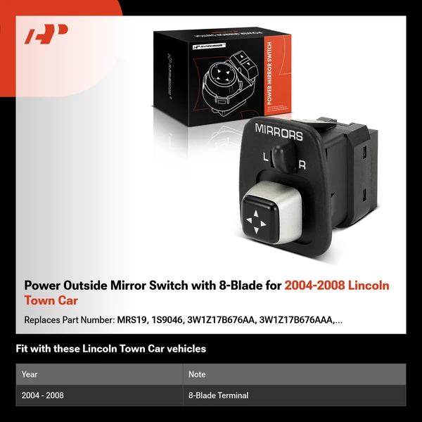 Power Outside Mirror Switch with 8-Blade for 2004-2008 Lincoln Town Car