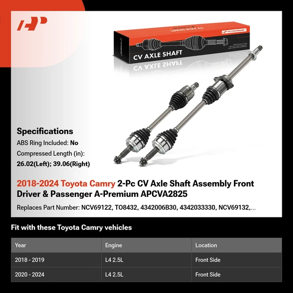 2018-2024 Toyota Camry 2-Pc CV Axle Shaft Assembly Front Driver & Passenger A-Premium APCVA2825