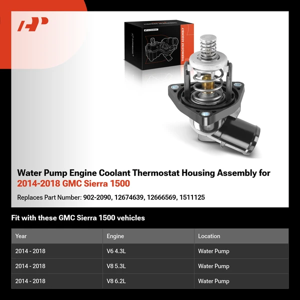 Water Pump Engine Coolant Thermostat Housing Assembly for 2014-2018 GMC Sierra 1500