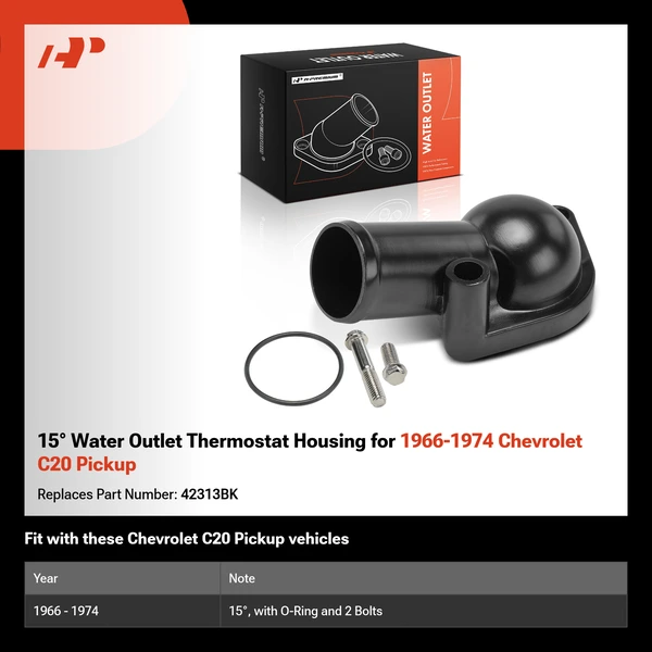 15° Water Outlet Thermostat Housing for 1966-1974 Chevrolet C20 Pickup