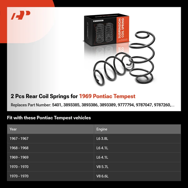 2 Pcs Rear Coil Springs for 1969 Pontiac Tempest