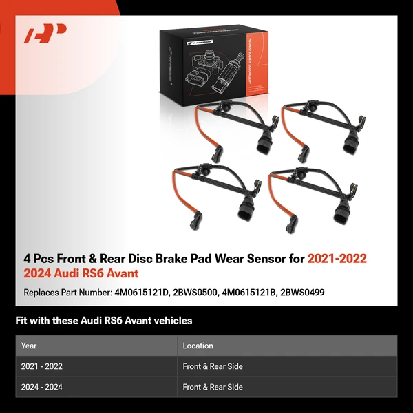 4 Pcs Front & Rear Disc Brake Pad Wear Sensor for 2021-2022 2024 Audi RS6 Avant