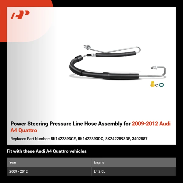 Power Steering Pressure Line Hose Assembly for 2009-2012 Audi A4 Quattro