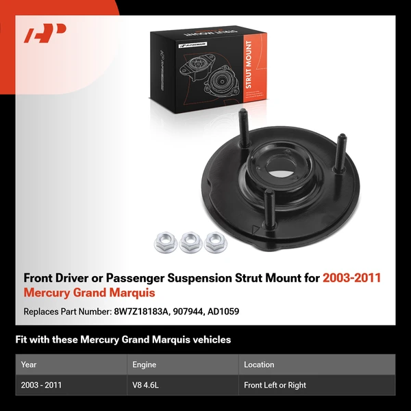Front Driver or Passenger Suspension Strut Mount for 2003-2011 Mercury Grand Marquis