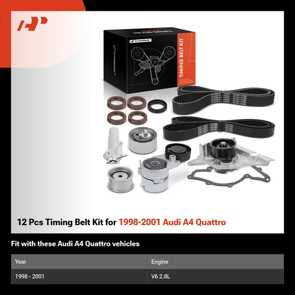 12 Pcs Timing Belt Kit for 1998-2001 Audi A4 Quattro