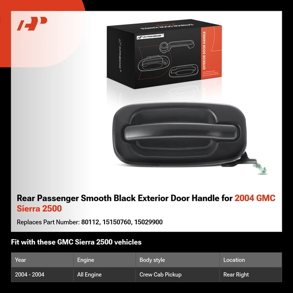 Rear Passenger Smooth Black Exterior Door Handle for 2004 GMC Sierra 2500