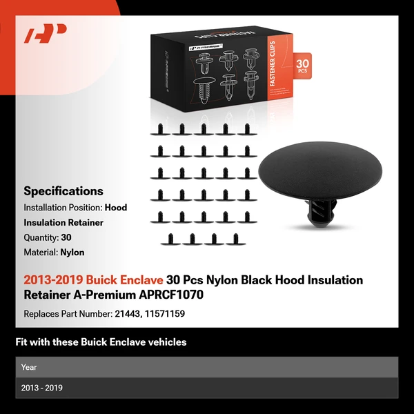 2013-2019 Buick Enclave 30 Pcs Nylon Black Hood Insulation Retainer A-Premium APRCF1070