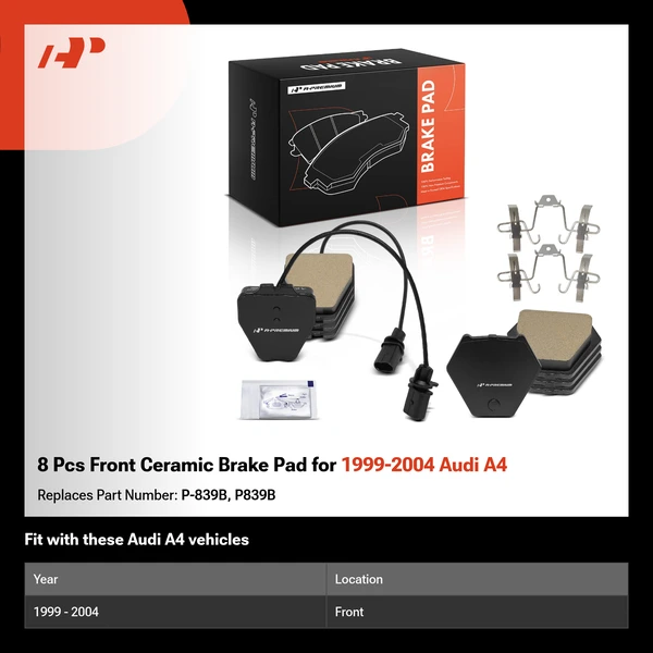 8 Pcs Front Ceramic Brake Pad for 1999-2004 Audi A4