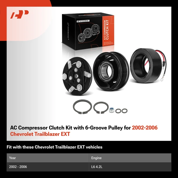 AC Compressor Clutch Kit with 6-Groove Pulley for 2002-2006 Chevrolet Trailblazer EXT