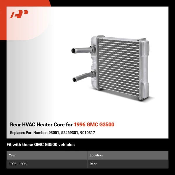Rear HVAC Heater Core for 1996 GMC G3500