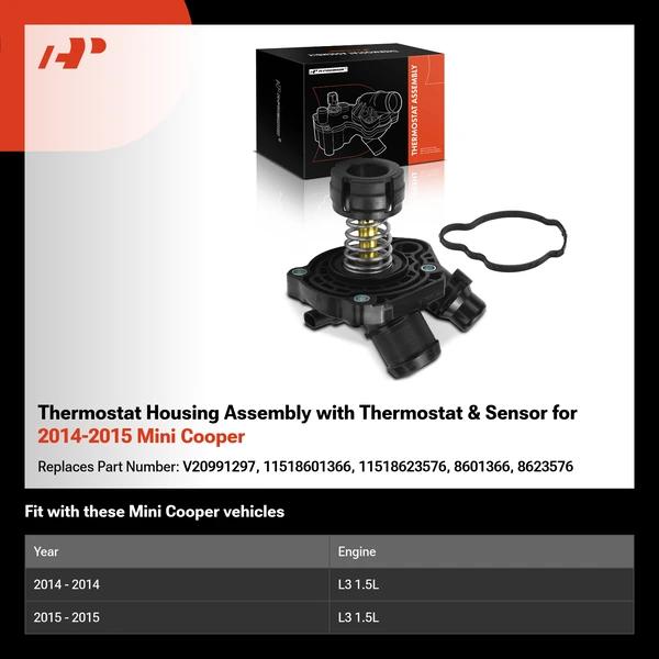 Thermostat Housing Assembly with Thermostat & Sensor for 2014-2015 Mini Cooper