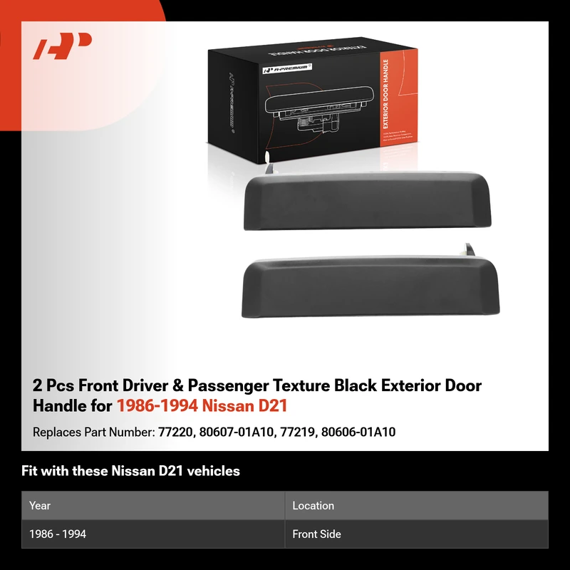 2 Pcs Front Driver & Passenger Texture Black Exterior Door Handle for 1986-1994 Nissan D21