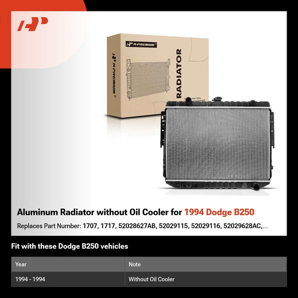 Aluminum Radiator without Oil Cooler for 1994 Dodge B250