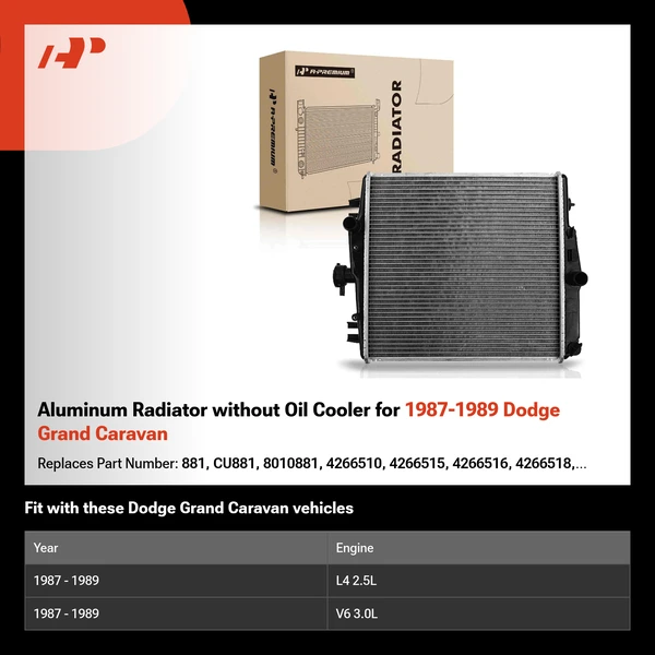 Aluminum Radiator without Oil Cooler for 1987-1989 Dodge Grand Caravan